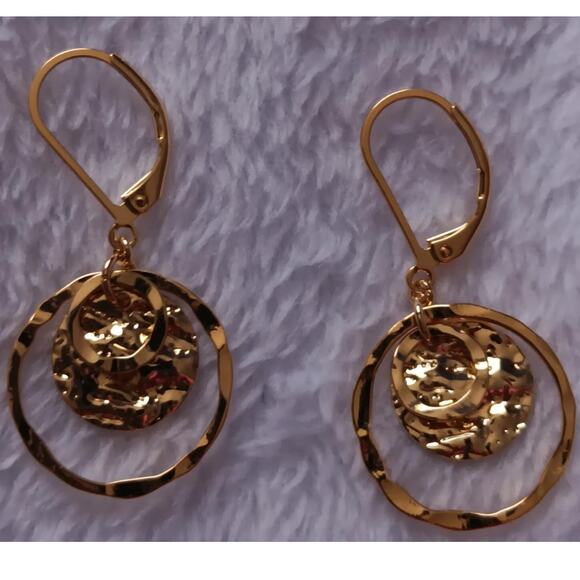 Women Gold and Silver Circle Drop Dangle Leverback Earrings Jewelry - Picture 2 of 5